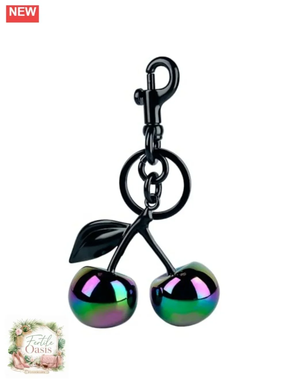 Cherry Bag Charm Keychain with Key Ring & Clip, Resin & Metal Purse Charm